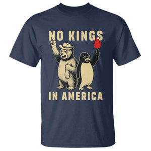 Funny Bear And Penguin Protest T Shirt No Kings In America TS12 Navy Print Your Wear