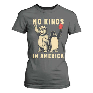 Funny Bear And Penguin Protest T Shirt For Women No Kings In America TS12 Dark Heather Print Your Wear