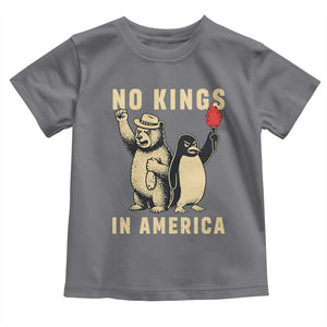 Funny Bear And Penguin Protest Toddler T Shirt No Kings In America TS12 Charcoal Print Your Wear