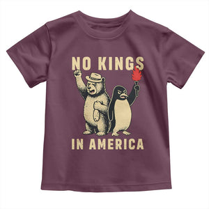 Funny Bear And Penguin Protest Toddler T Shirt No Kings In America TS12 Maroon Print Your Wear