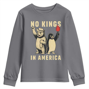 Funny Bear And Penguin Protest Youth Sweatshirt No Kings In America TS12 Charcoal Print Your Wear