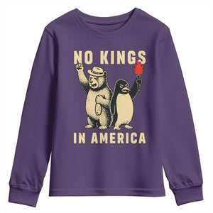 Funny Bear And Penguin Protest Youth Sweatshirt No Kings In America TS12 Purple Print Your Wear
