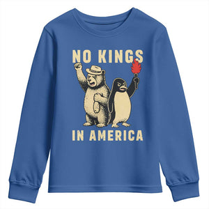 Funny Bear And Penguin Protest Youth Sweatshirt No Kings In America TS12 Royal Blue Print Your Wear