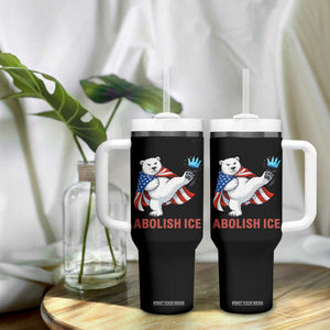Abolish Ice Tumbler With Handle Funny Polar Bear Kicking Crown TS12 Print Your Wear