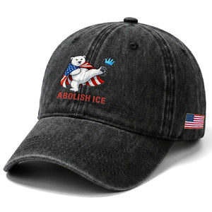Abolish Ice Washed Cotton Baseball Cap Funny Polar Bear Kicking Crown TS12 Print Your Wear