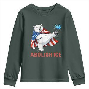 Abolish Ice Youth Sweatshirt Funny Polar Bear Kicking Crown TS12 Dark Forest Green Print Your Wear