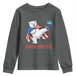 Abolish Ice Youth Sweatshirt Funny Polar Bear Kicking Crown TS12 Dark Heather Print Your Wear