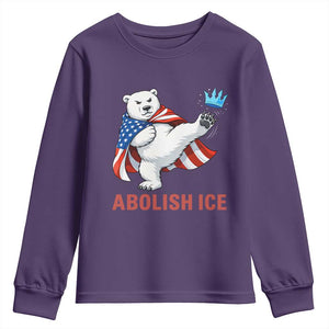 Abolish Ice Youth Sweatshirt Funny Polar Bear Kicking Crown TS12 Purple Print Your Wear