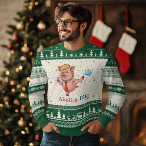 Protest Pig Kicking Icy Crown Ugly Christmas Sweater Political Humor Gift TS12 Beige Green Print Your Wear
