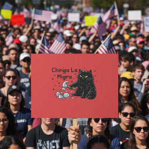 Chinga La Migra Protest Sign Funny Cat Immigration Support TS12 Horizontal 18" × 24" Red Print Your Wear
