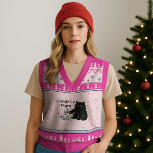 Chinga La Migra V-Neck Knit Sweater Vest Funny Cat Immigration Support TS12 Hot Pink Print Your Wear