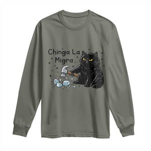 Chinga La Migra Long Sleeve Shirt Funny Cat Immigration Support TS12 Military Green Print Your Wear