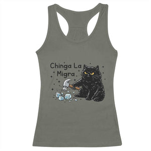 Chinga La Migra Racerback Tank Top Funny Cat Immigration Support TS12 Military Green Print Your Wear