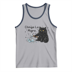 Chinga La Migra Tank Top Funny Cat Immigration Support TS12 Athletic Heather Navy Print Your Wear