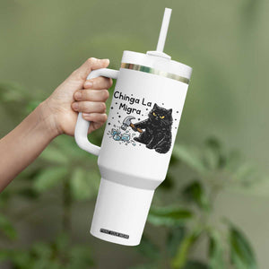 Chinga La Migra Tumbler With Handle Funny Cat Immigration Support TS12 Print Your Wear