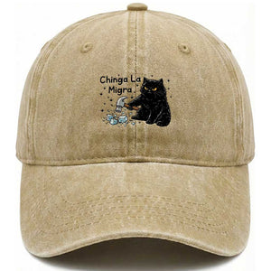 Chinga La Migra Washed Cotton Baseball Cap Funny Cat Immigration Support TS12 Washed Cap Universal Fit Khaki Print Your Wear
