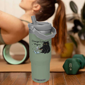 Chinga La Migra Flip Straw Tumbler Funny Cat Immigration Support TS12 One Size: 30 oz Moss Green Print Your Wear
