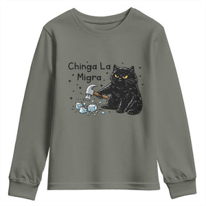 Chinga La Migra Youth Sweatshirt Funny Cat Immigration Support TS12 Military Green Print Your Wear
