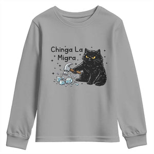 Chinga La Migra Youth Sweatshirt Funny Cat Immigration Support TS12 Sport Gray Print Your Wear