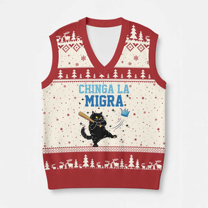 Chinga La Migra V-Neck Knit Sweater Vest Funny Protest Cat Minneapolis Support Gift TS12 Beige Red Print Your Wear