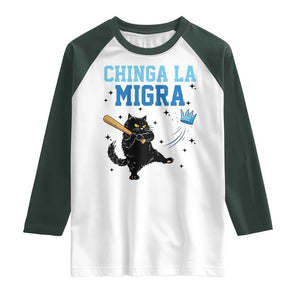 Chinga La Migra Raglan Shirt Funny Protest Cat Minneapolis Support Gift TS12 White Dark Forest Green Print Your Wear