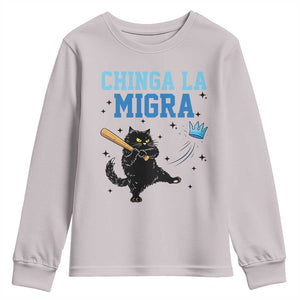 Chinga La Migra Youth Sweatshirt Funny Protest Cat Minneapolis Support Gift TS12 Ice Gray Print Your Wear