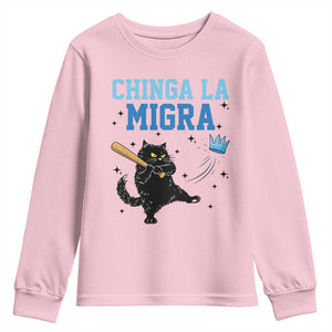 Chinga La Migra Youth Sweatshirt Funny Protest Cat Minneapolis Support Gift TS12 Light Pink Print Your Wear