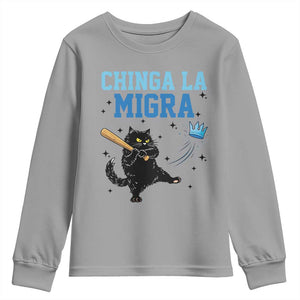 Chinga La Migra Youth Sweatshirt Funny Protest Cat Minneapolis Support Gift TS12 Sport Gray Print Your Wear