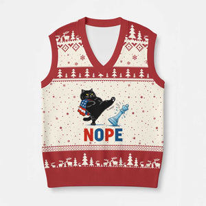 Funny Black Cat Kicks The Icy Chess Piece Nope V-Neck Knit Sweater Vest TS12 Beige Red Print Your Wear