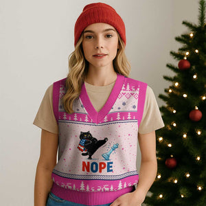 Funny Black Cat Kicks The Icy Chess Piece Nope V-Neck Knit Sweater Vest TS12 Hot Pink Print Your Wear