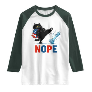 Funny Black Cat Kicks The Icy Chess Piece Nope Raglan Shirt TS12 White Dark Forest Green Print Your Wear