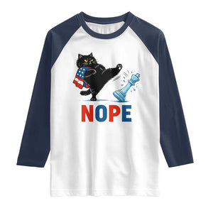 Funny Black Cat Kicks The Icy Chess Piece Nope Raglan Shirt TS12 White Navy Print Your Wear