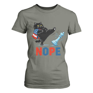 Funny Black Cat Kicks The Icy Chess Piece Nope T Shirt For Women TS12 Military Green Print Your Wear