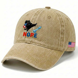 Funny Black Cat Kicks The Icy Chess Piece Nope Washed Cotton Baseball Cap TS12 Print Your Wear