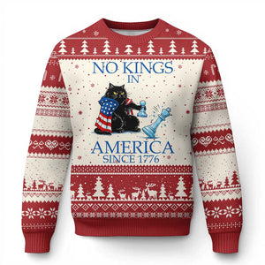 Funny Protest Chess Cat No Kings In America Ugly Christmas Sweater Political Humor Gift TS12 Beige Red Print Your Wear