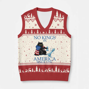 Funny Protest Chess Cat No Kings In America V-Neck Knit Sweater Vest Political Humor Gift TS12 Beige Red Print Your Wear
