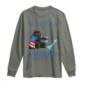 Funny Protest Chess Cat No Kings In America Long Sleeve Shirt Political Humor Gift TS12 Military Green Print Your Wear