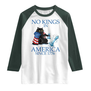 Funny Protest Chess Cat No Kings In America Raglan Shirt Political Humor Gift TS12 White Dark Forest Green Print Your Wear