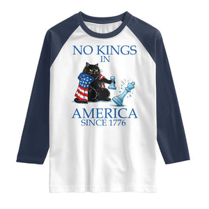 Funny Protest Chess Cat No Kings In America Raglan Shirt Political Humor Gift TS12 White Navy Print Your Wear