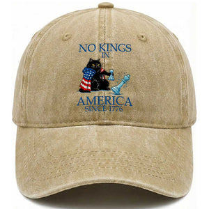 Funny Protest Chess Cat No Kings In America Washed Cotton Baseball Cap Political Humor Gift TS12 Washed Cap Universal Fit Khaki Print Your Wear