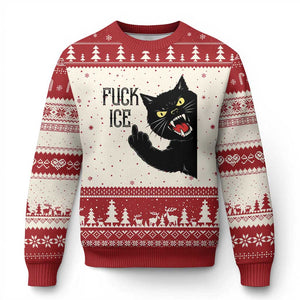 Funny Fck Ice Black Cat Ugly Christmas Sweater Resist Minneapolis Political TS12 Beige Red Print Your Wear