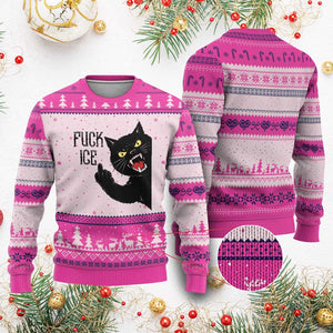 Funny Fck Ice Black Cat Ugly Christmas Sweater Resist Minneapolis Political TS12 Hot Pink Print Your Wear