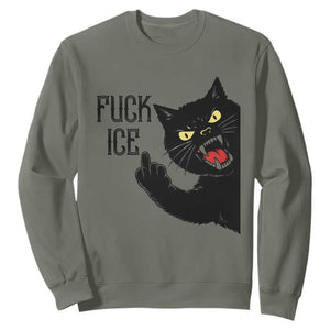 Funny Fck Ice Black Cat Sweatshirt Resist Minneapolis Political TS12 Military Green Print Your Wear