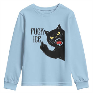 Funny Fck Ice Black Cat Youth Sweatshirt Resist Minneapolis Political TS12 Light Blue Print Your Wear