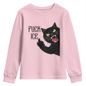 Funny Fck Ice Black Cat Youth Sweatshirt Resist Minneapolis Political TS12 Light Pink Print Your Wear