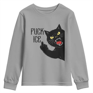 Funny Fck Ice Black Cat Youth Sweatshirt Resist Minneapolis Political TS12 Sport Gray Print Your Wear