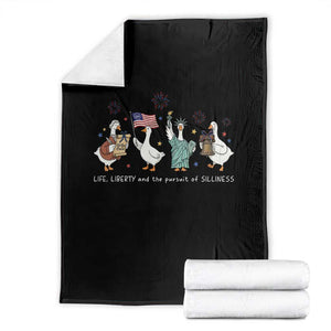 Funny Patriotic Goose Life Liberty Silliness Throw Blanket America 250th Anniversary TS12 Black Print Your Wear