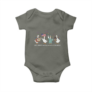 Funny Patriotic Goose Life Liberty Silliness Baby Onesie America 250th Anniversary TS12 Military Green Print Your Wear