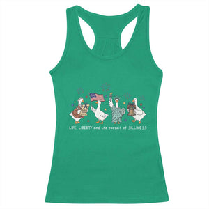 Funny Patriotic Goose Life Liberty Silliness Racerback Tank Top America 250th Anniversary TS12 Irish Green Print Your Wear