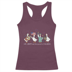 Funny Patriotic Goose Life Liberty Silliness Racerback Tank Top America 250th Anniversary TS12 Maroon Print Your Wear